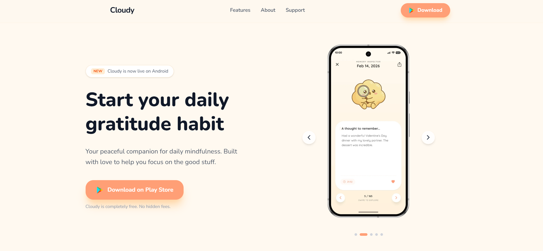 Cloudy - Gratitude Journal Landing Page